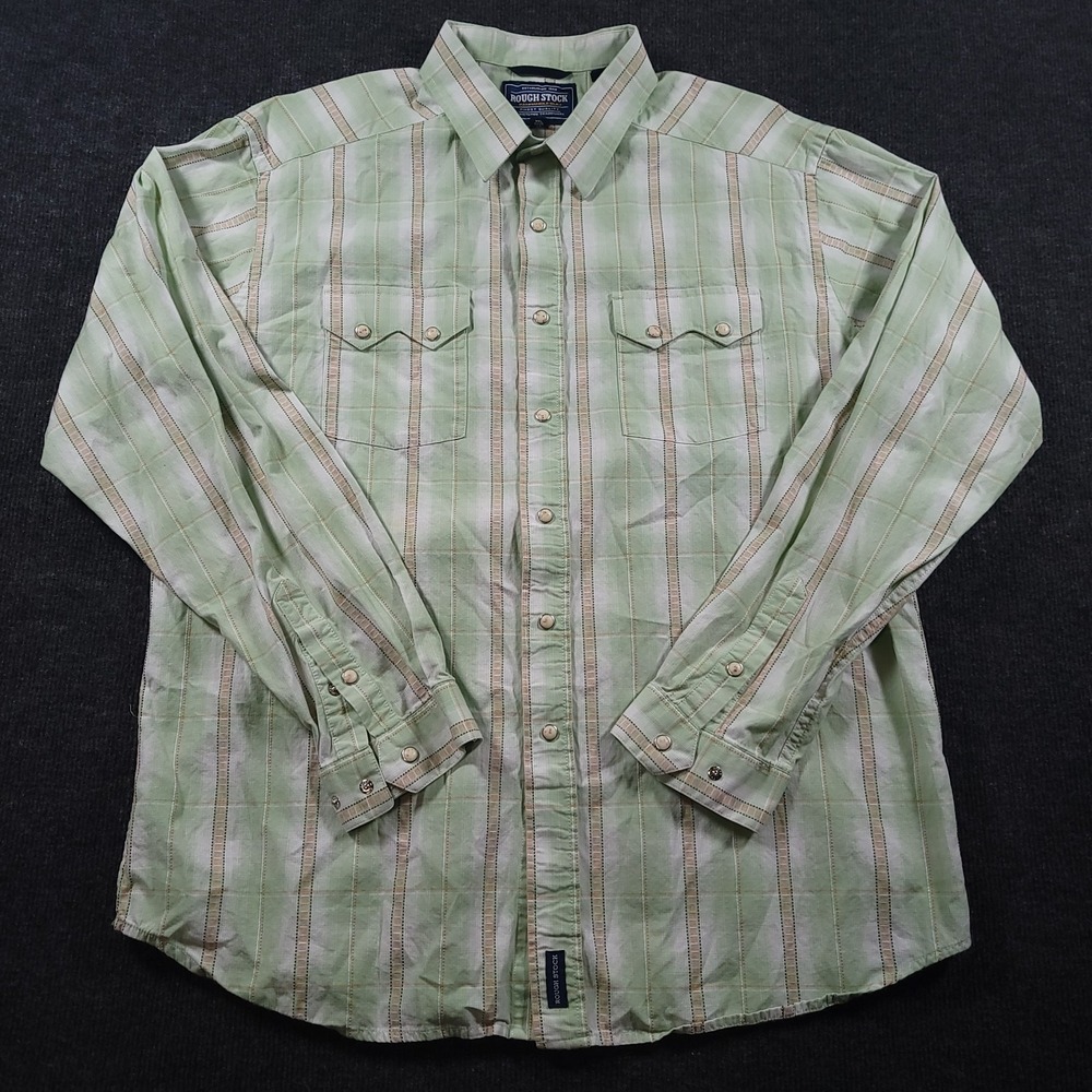 Rough Stock Panhandle Slim Shirt‎ Mens XL Plaid Pearl Snap